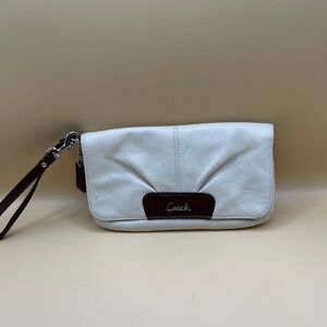 Coach Cream and Brown Wristlet Clutch with Silver Hardware Coach Wristlet